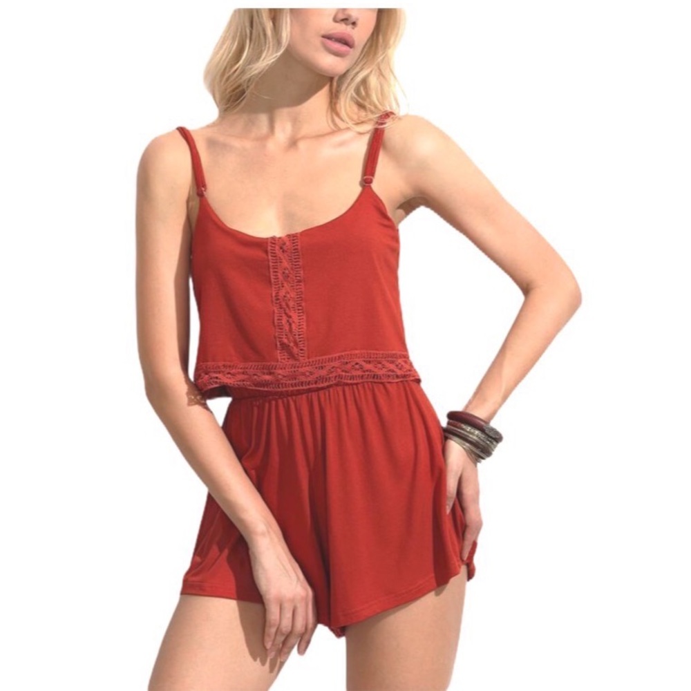 Garage Romper Burnt Orange romper crochet details Size XS